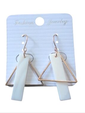 Geometric Triangle Drop Earrings White Resin Bar Gold Tone Dangle Minimalist